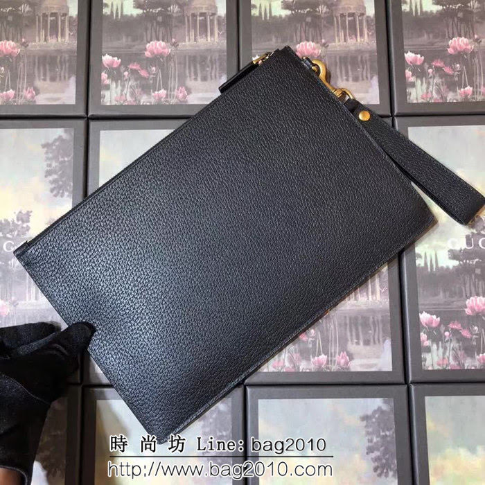 GUCCI古馳 原單新品 升級版 熱壓小牛皮 男士手拿包 475317 黑皮 WTG1952
